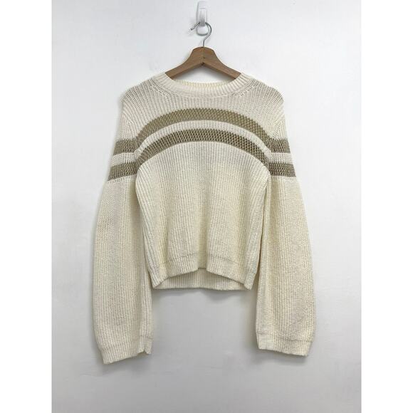 Veronica Beard Georgiana Crewneck Open-Stitch Inset Metallic Ivory Sweater Small - Picture 2 of 14